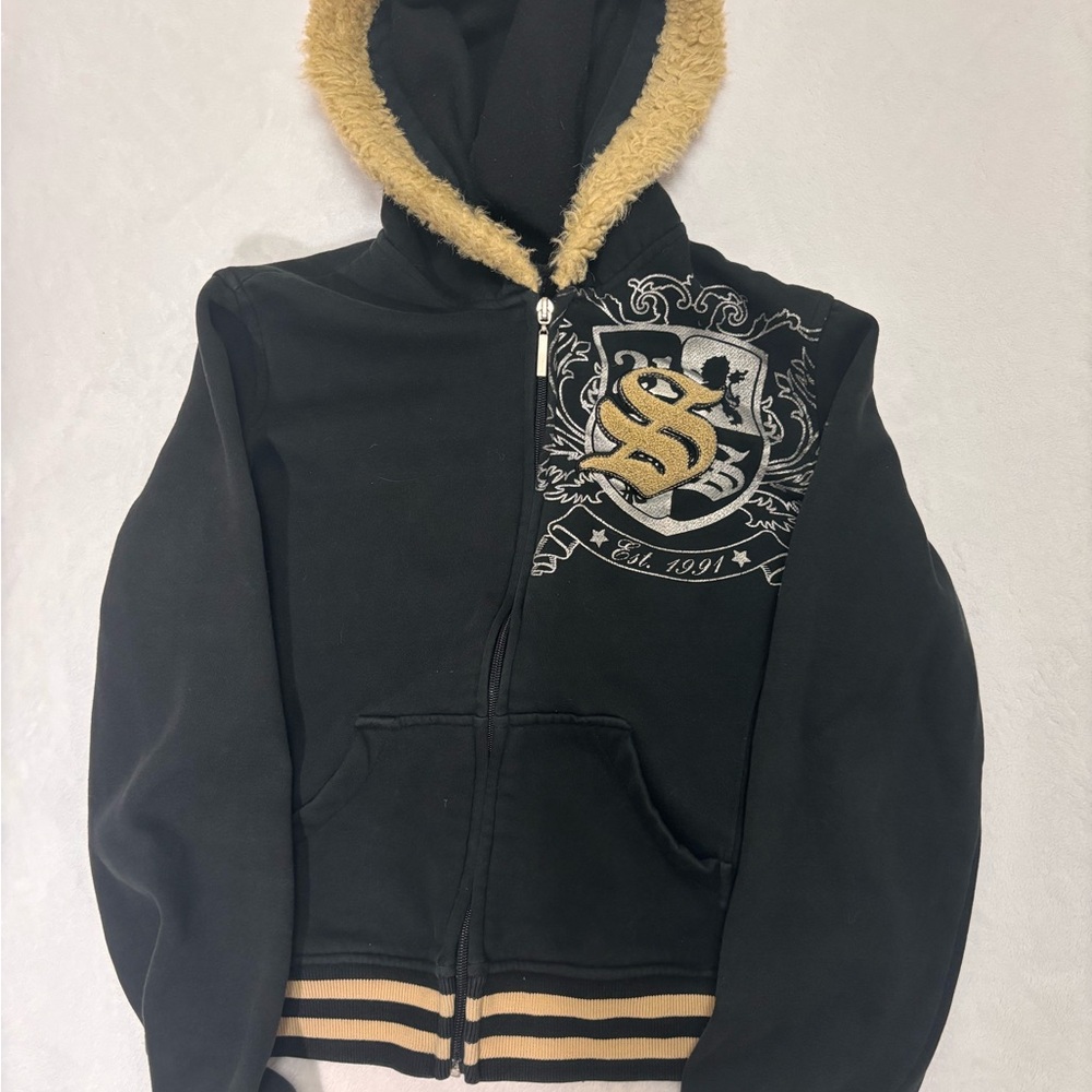 Black and gold southpole womens size xl zip up jacket